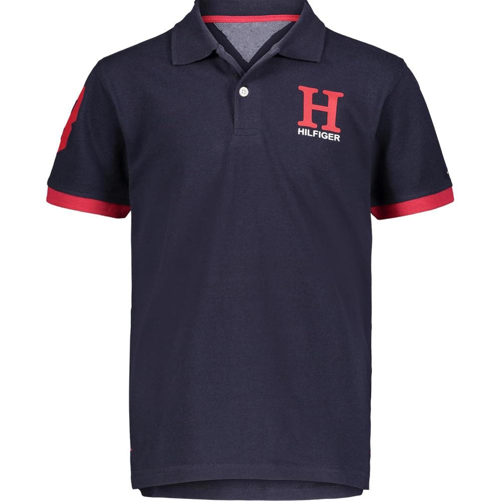 imageTommy Hilfiger Boys Short Sleeve Pique Matt Polo Button ShirtNavy Blazer