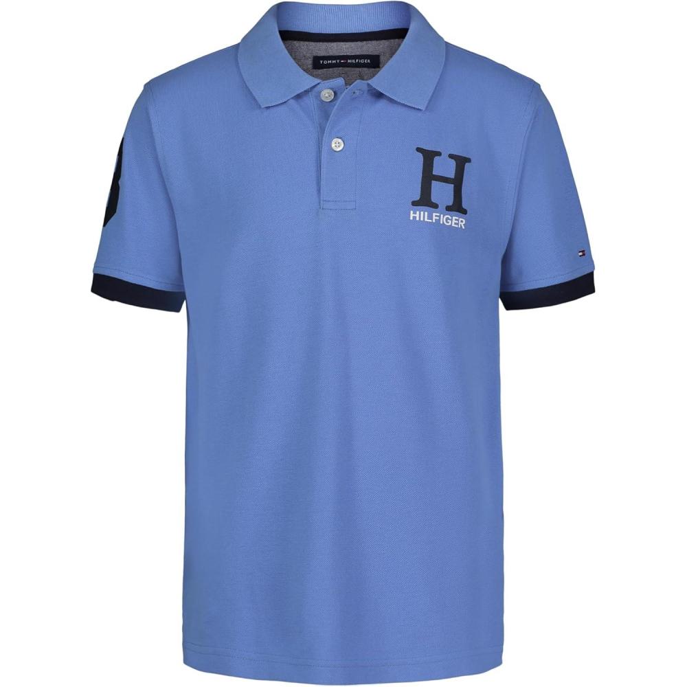 imageTommy Hilfiger Boys Short Sleeve Pique Matt Polo Button ShirtSpring Blue