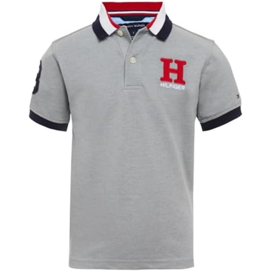 imageTommy Hilfiger Boys Short Sleeve Premium Pique Polo Shirt Button Closure Soft ampamp ComfortableGrey Heather