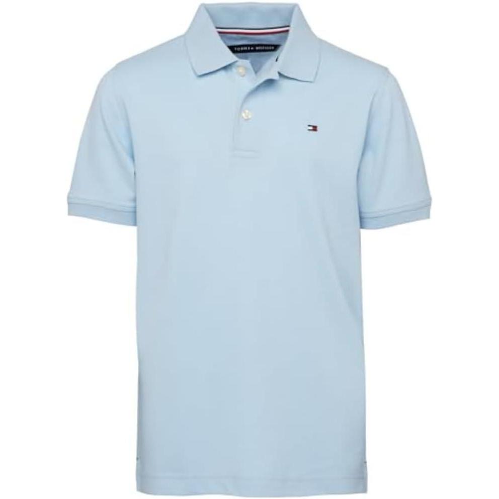 imageTommy Hilfiger Boys Short Sleeve Premium Pique Polo Shirt Button Closure Soft ampamp ComfortableIvy Stretch Capri Blue