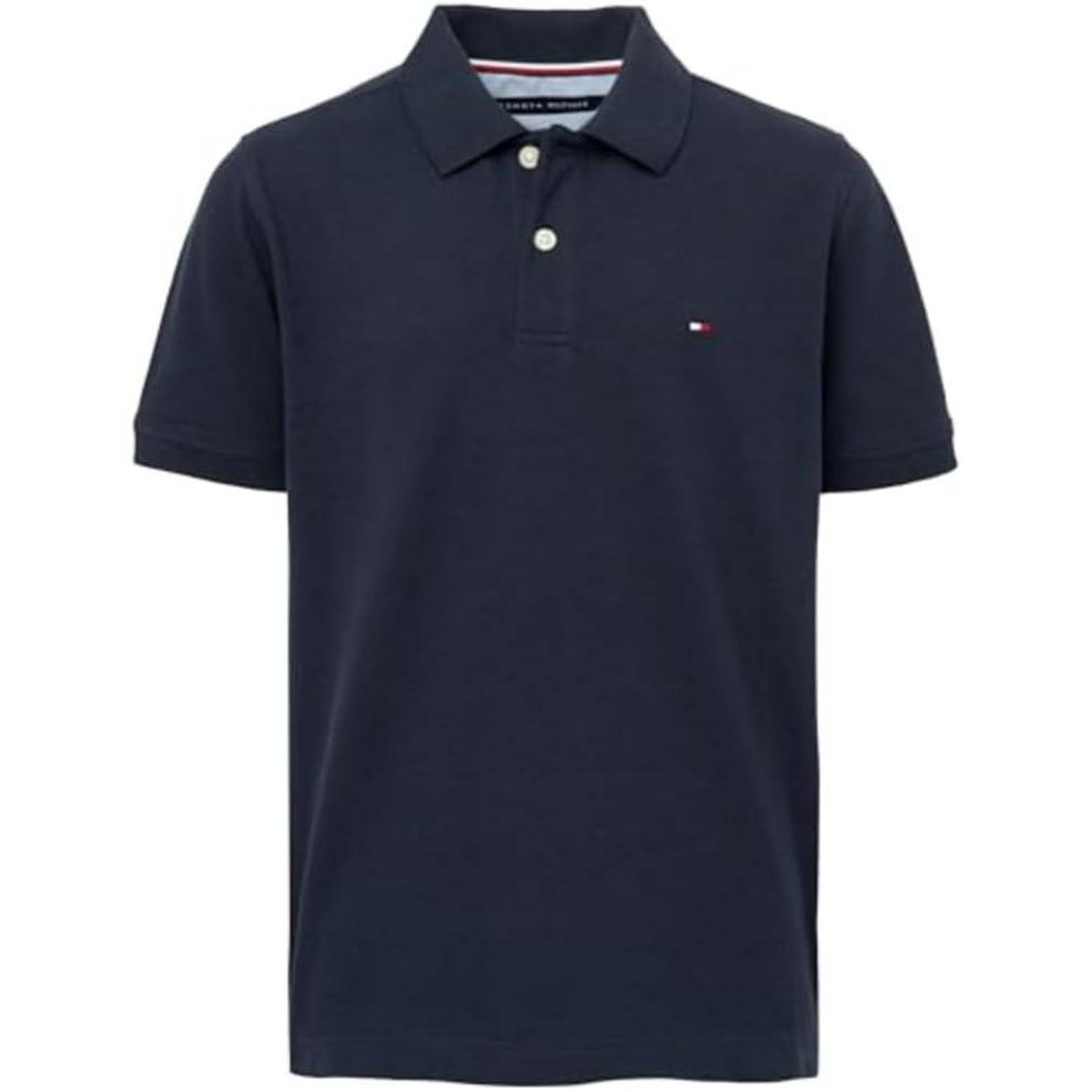 imageTommy Hilfiger Boys Short Sleeve Premium Pique Polo Shirt Button Closure Soft ampamp ComfortableIvy Stretch Master Navy