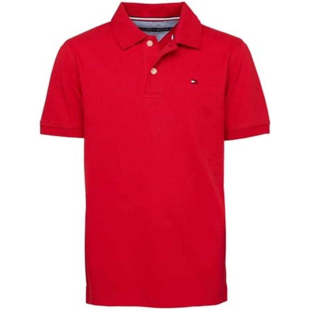 imageTommy Hilfiger Boys Short Sleeve Premium Pique Polo Shirt Button Closure Soft ampamp ComfortableIvy Stretch Regal Red