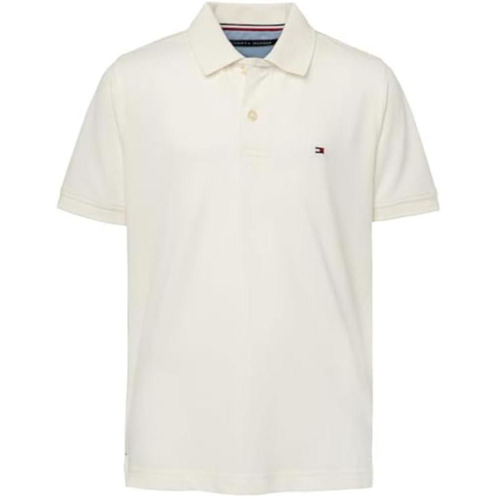 imageTommy Hilfiger Boys Short Sleeve Premium Pique Polo Shirt Button Closure Soft ampamp ComfortableIvy Stretch White
