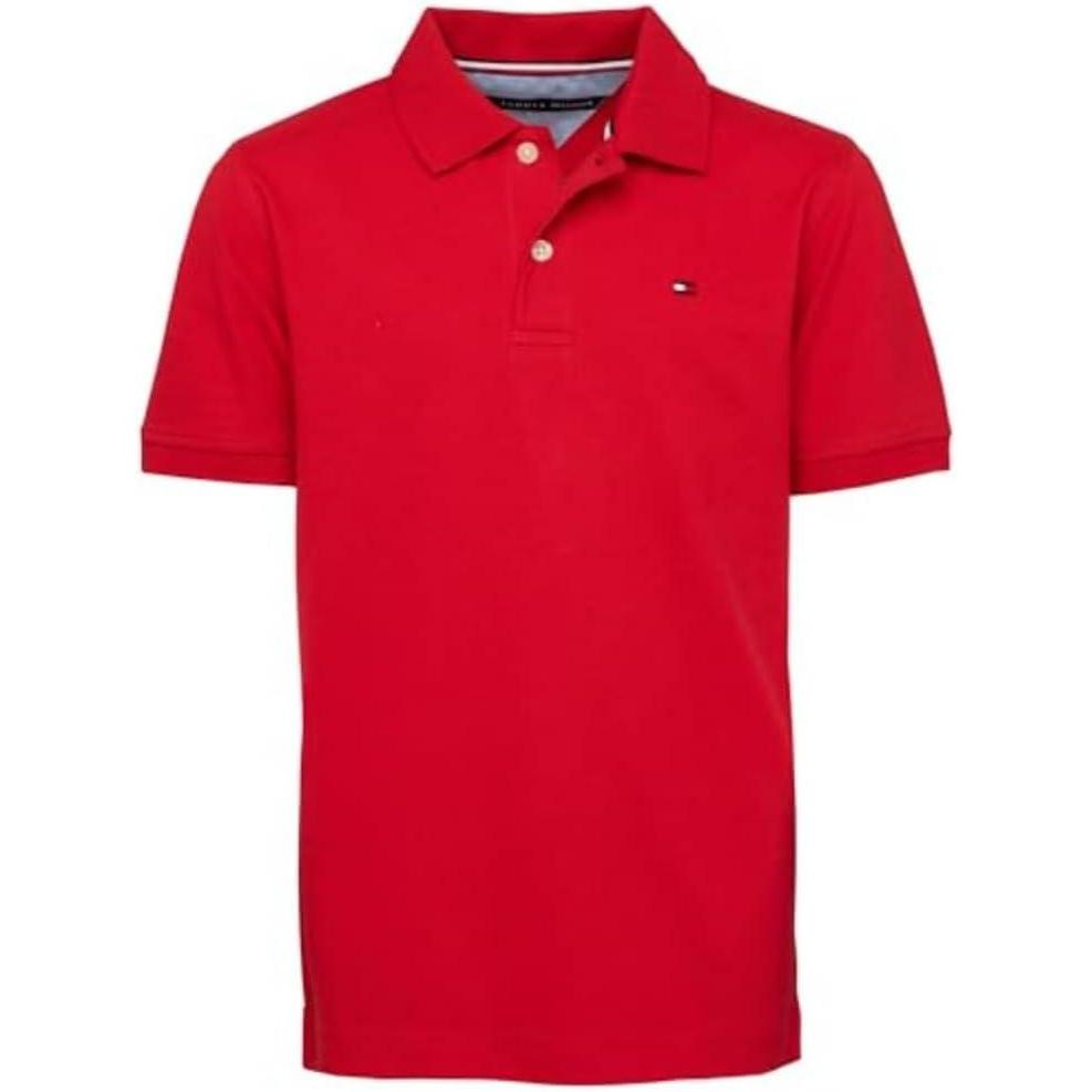imageTommy Hilfiger Boys Short Sleeve Premium Pique Polo Shirt Button Closure Soft ampamp ComfortableRegal Red Stretch