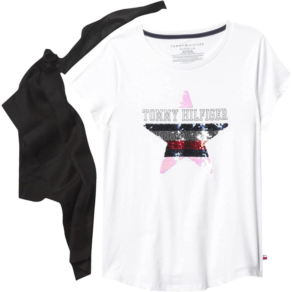 imageTommy Hilfiger Girls Fem Fit Short Sleeve Everyday Kids School Uniform TeeWhite Star
