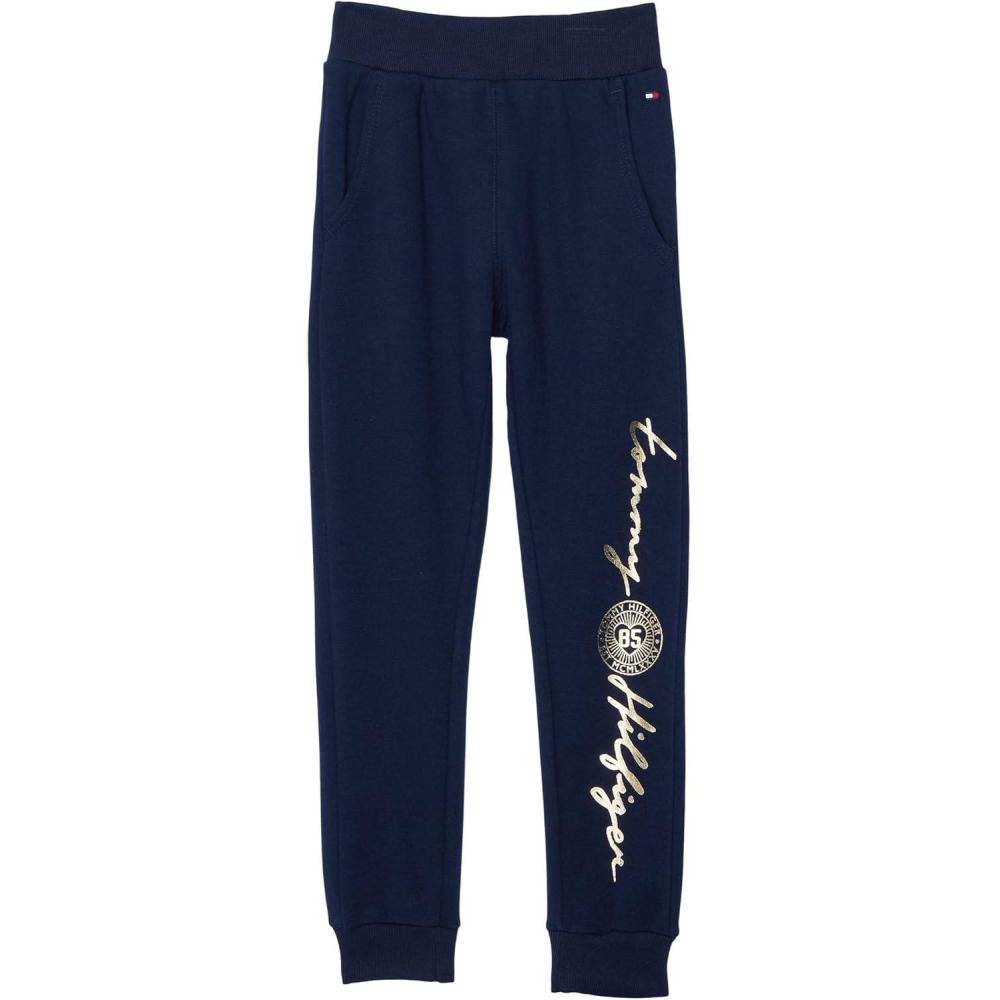 imageTommy Hilfiger Girls Fleece Jogger Sweatpants with Ribbed Cuffs ampamp Functional Side PocketsNavy Blazer