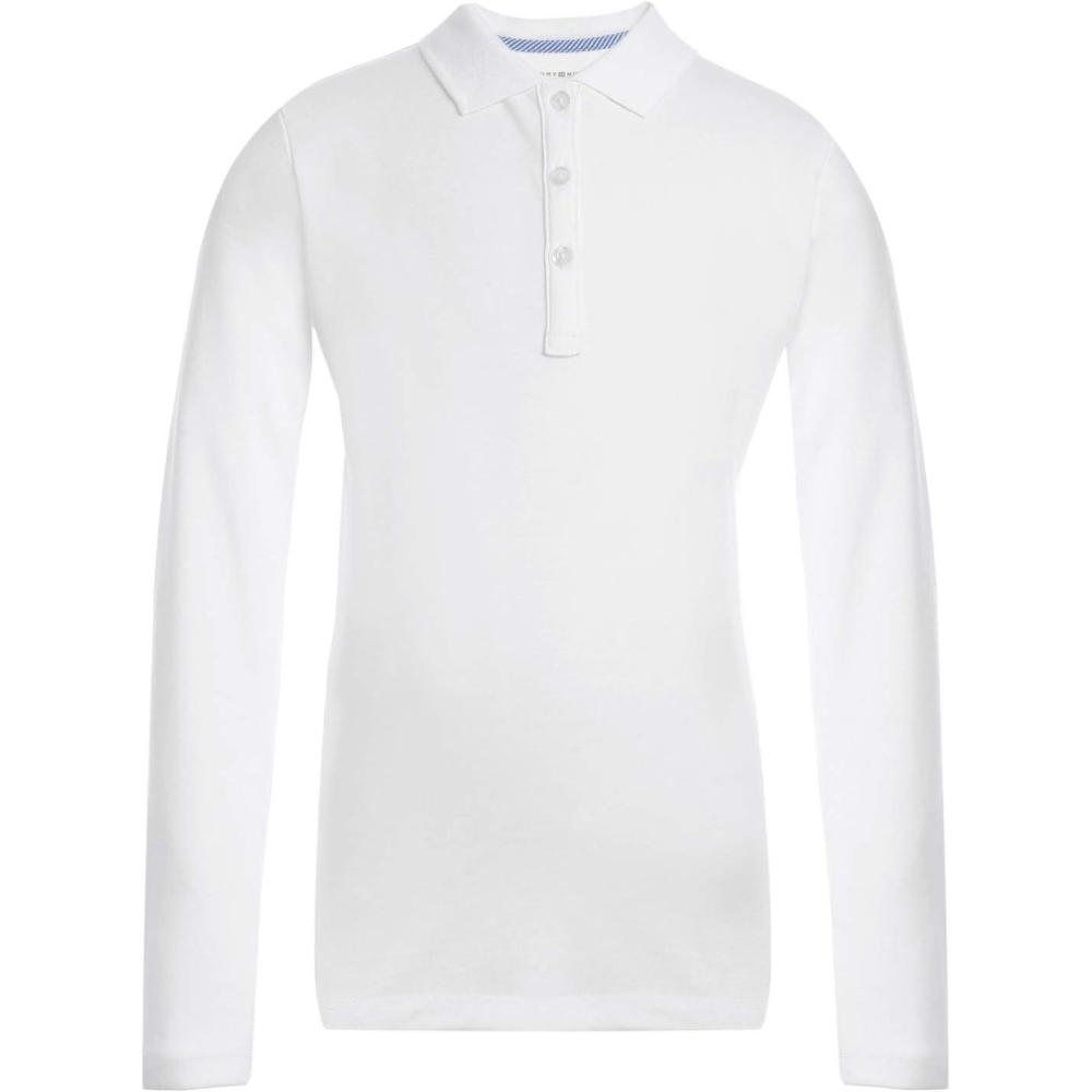 imageTommy Hilfiger Girls Long Sleeve Fitted Interlock Polo School Uniform ShirtWhite