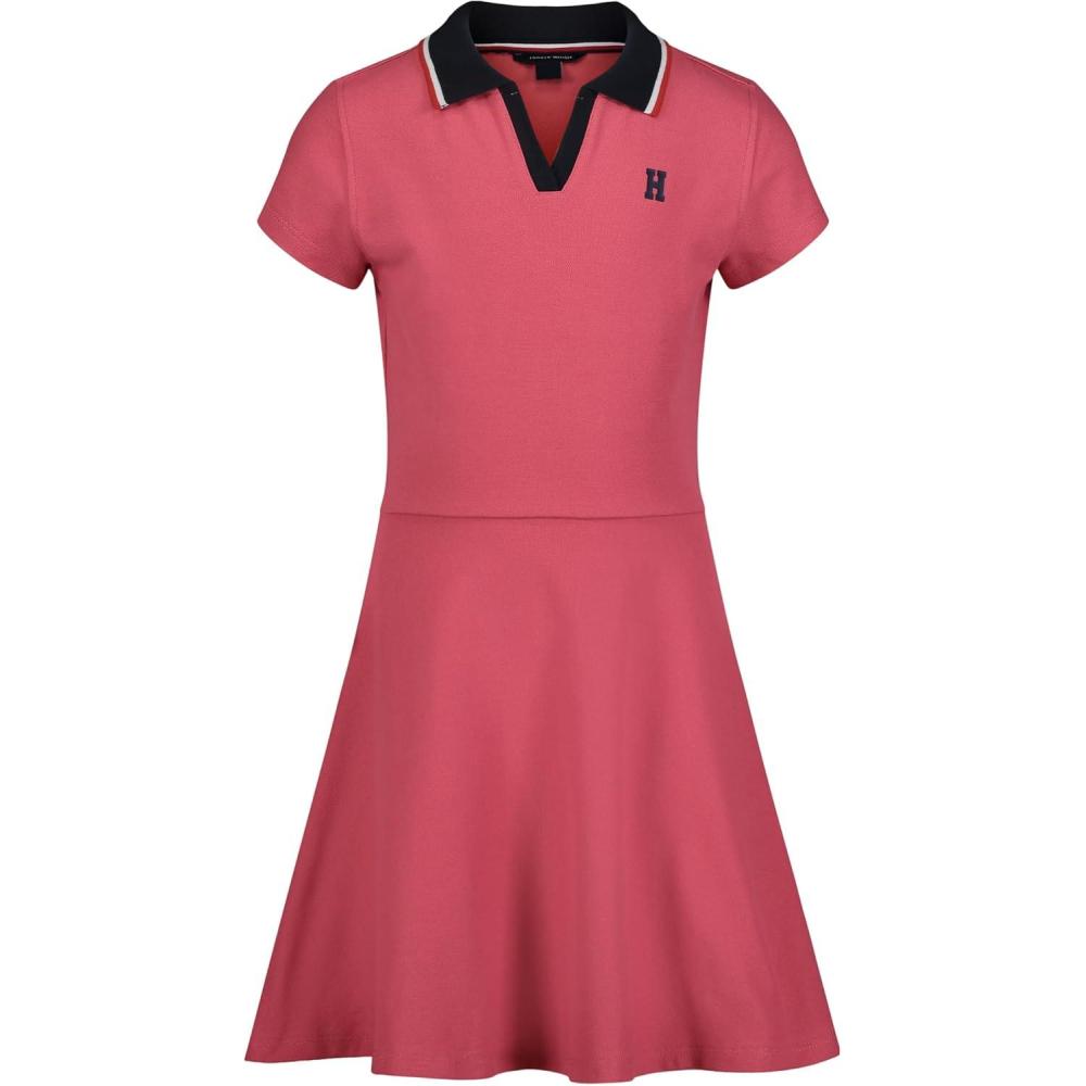 imageTommy Hilfiger Girls Short Sleeve Knit Polo Dress Everyday Casual Wear Soft ampamp Comfortable FitJohnny Holly Berry