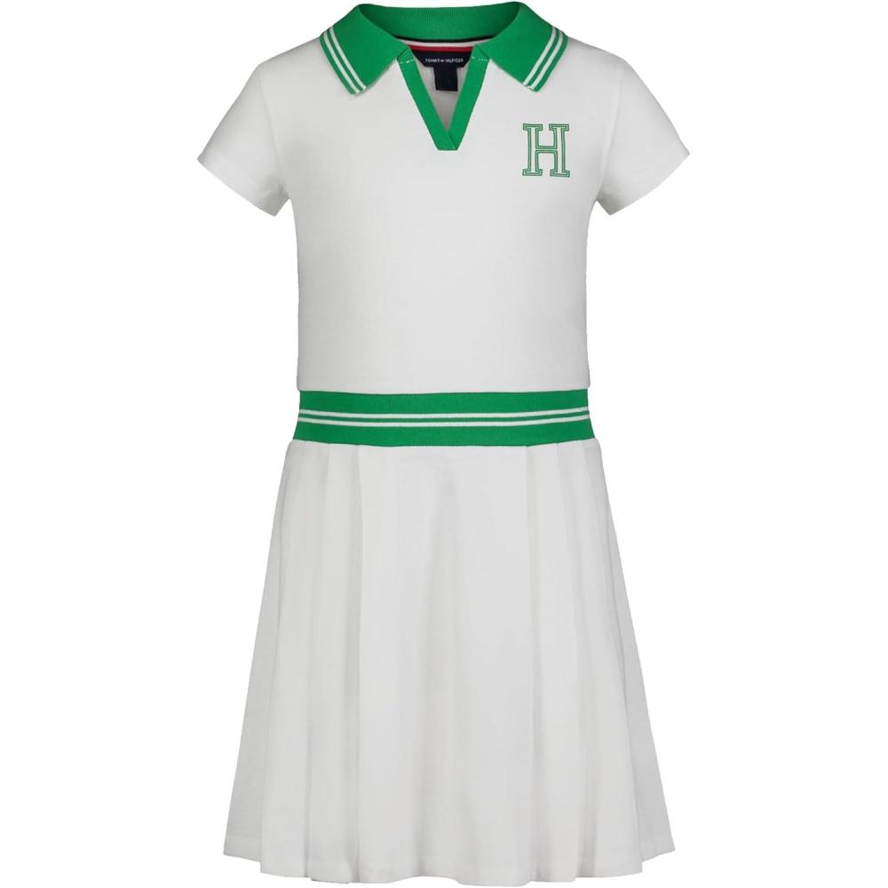 imageTommy Hilfiger Girls Short Sleeve Knit Polo Dress Everyday Casual Wear Soft ampamp Comfortable FitMatch Point White
