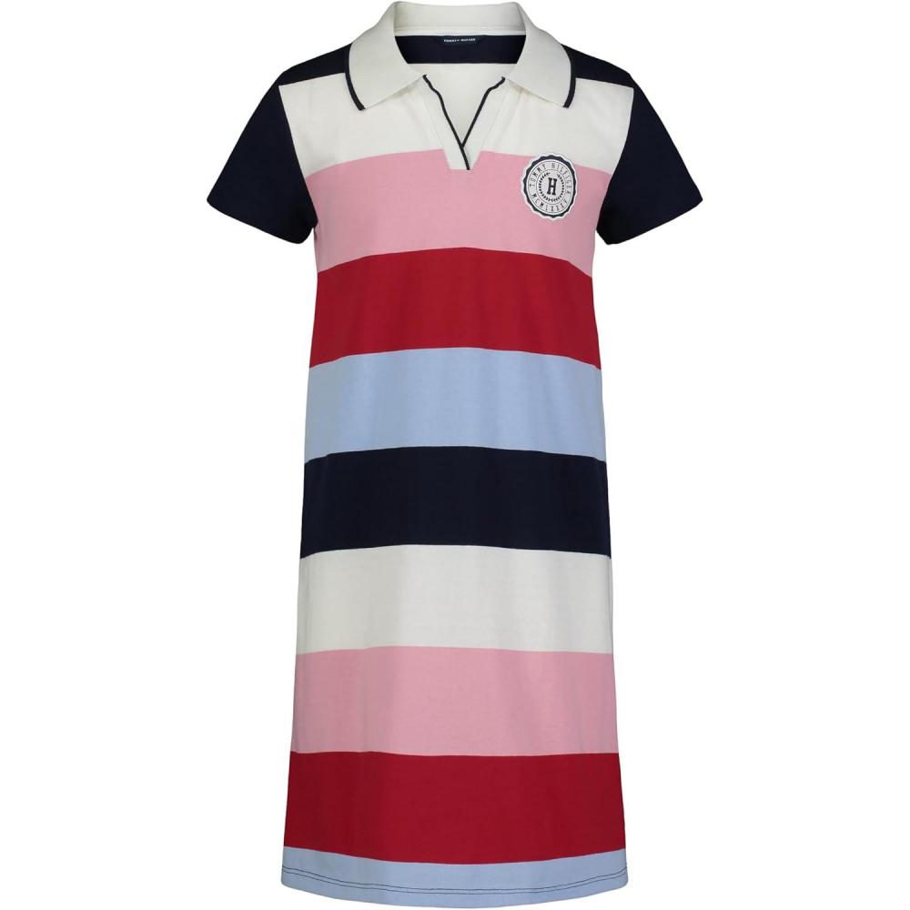 imageTommy Hilfiger Girls Short Sleeve Knit Polo Dress Everyday Casual Wear Soft ampamp Comfortable FitRugby Navy Blazer