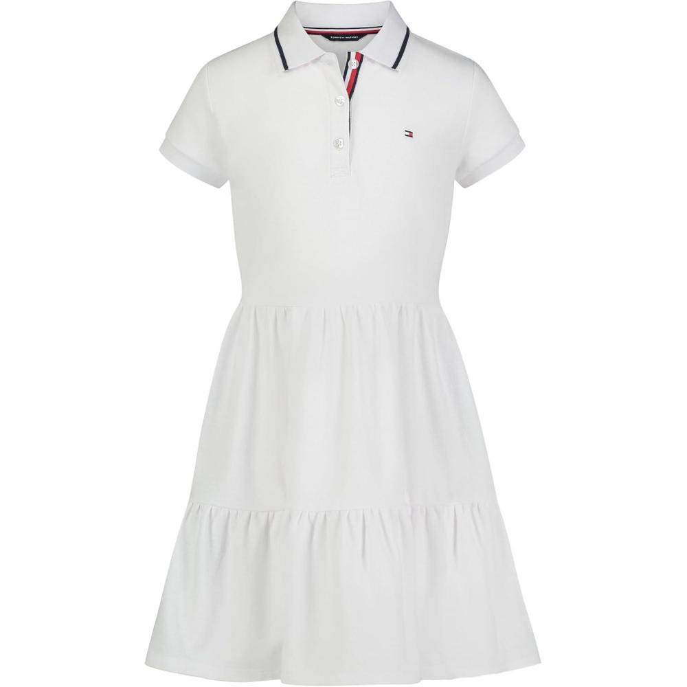 imageTommy Hilfiger Girls Short Sleeve Knit Polo Dress Everyday Casual Wear Soft ampamp Comfortable FitTiered White