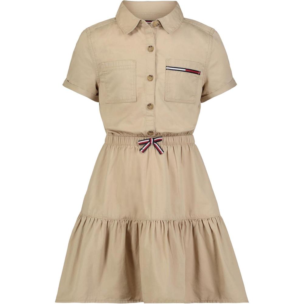 imageTommy Hilfiger Girls Short Sleeve Lightweight Denim Dress Collared with Cinched WaistIrish Cream Twill