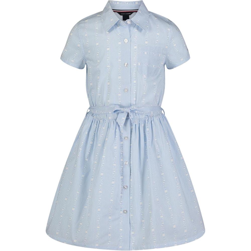 imageTommy Hilfiger Girls Short Sleeve Lightweight Denim Dress Collared with Cinched WaistStripe Logo