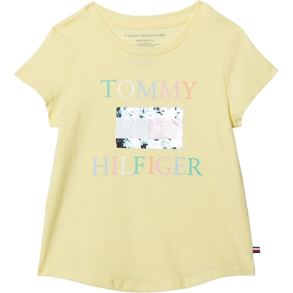 imageTommy Hilfiger Girls Short Sleeve TShirt with Flag Logo Cotton Blend Tee with Tagless InteriorLemonade Flag