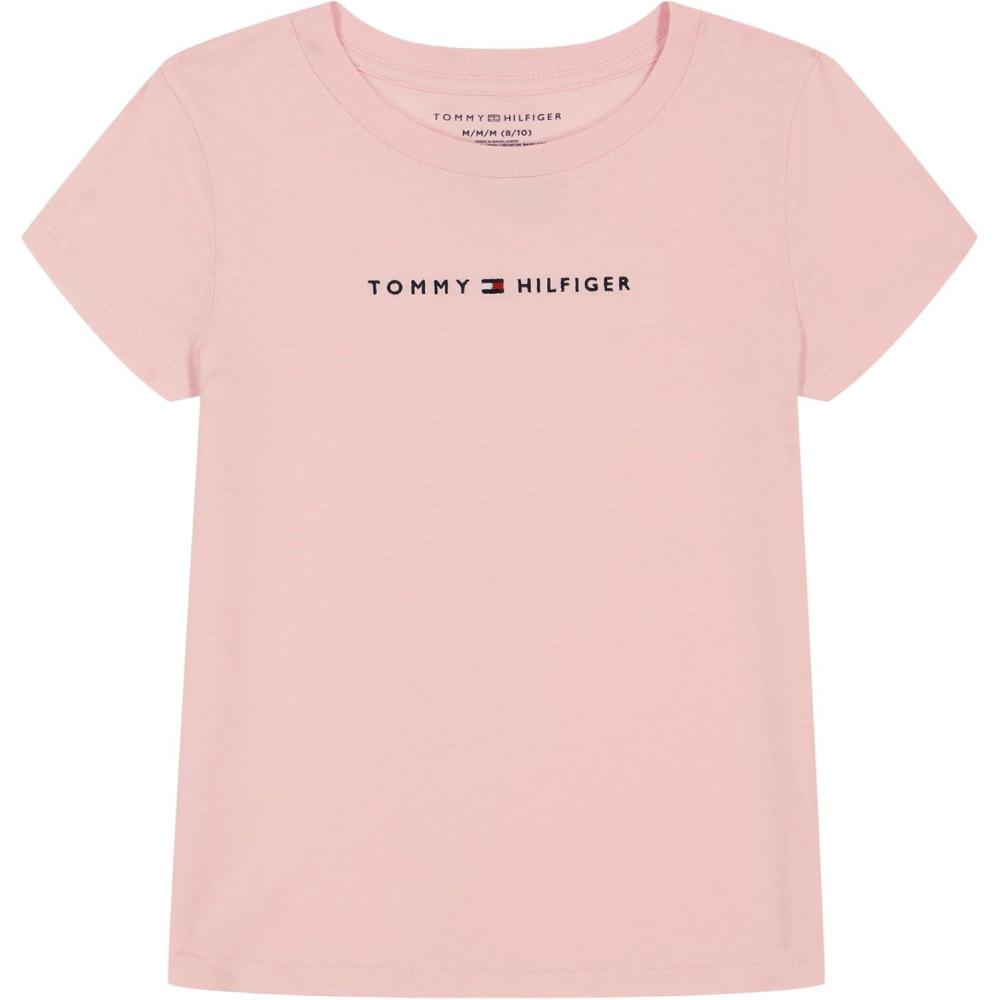 imageTommy Hilfiger Girls Short Sleeve TShirt with Flag Logo Cotton Blend Tee with Tagless InteriorPinkClassic Logo