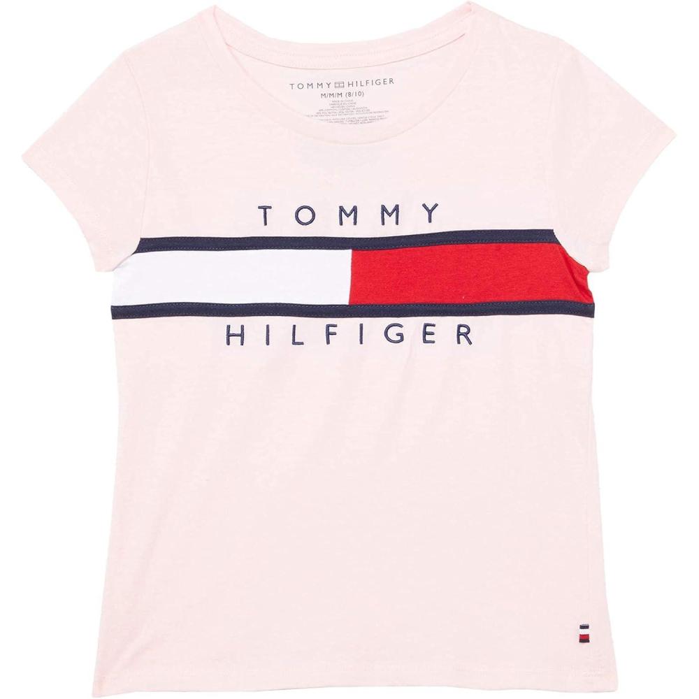 imageTommy Hilfiger Girls Short Sleeve TShirt with Flag Logo Cotton Blend Tee with Tagless InteriorRose Shadow