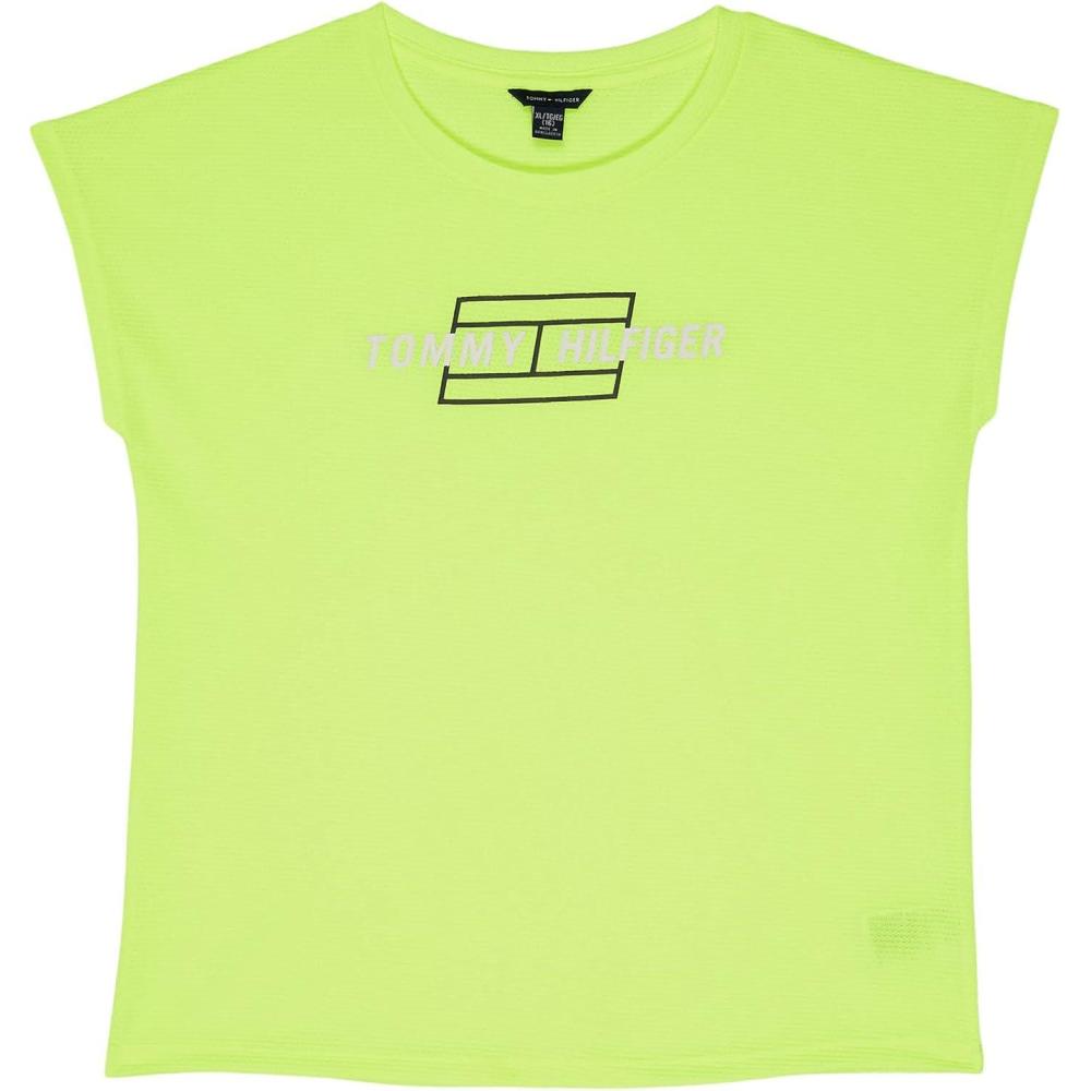 imageTommy Hilfiger Girls Sport Short Sleeve TShirt Crew Neckline Lightweight ampamp StretchySafety Yellow