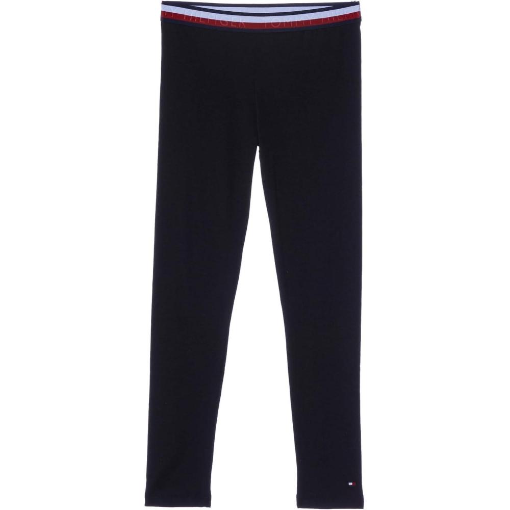 imageTommy Hilfiger Girls Stretch Jersey Leggings FullLength Pants with Classic Logo TrimmingBlack