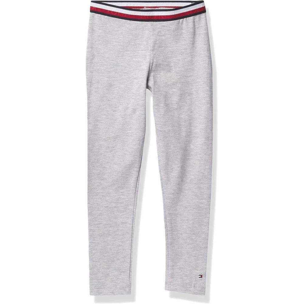 imageTommy Hilfiger Girls Stretch Jersey Leggings FullLength Pants with Classic Logo TrimmingGrey Heather