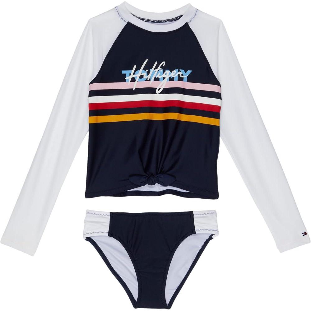 imageTommy Hilfiger Girls TwoPiece Long Sleeve Rashguard ampamp Bikini Swimsuit Set with UPC 50 Sun Protection Quick Drying Bathing Suit
