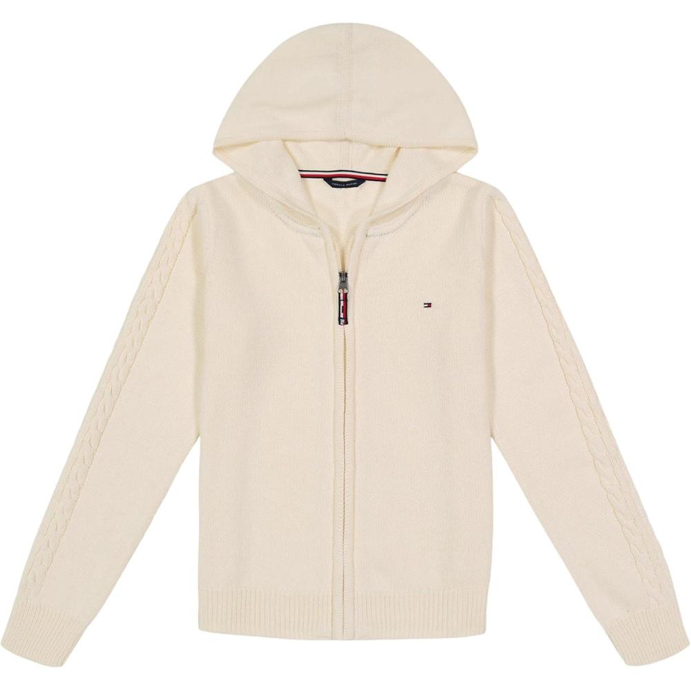 imageTommy Hilfiger Long Sleeve Zip Cardigan Hooded Sweater GirlsEgret