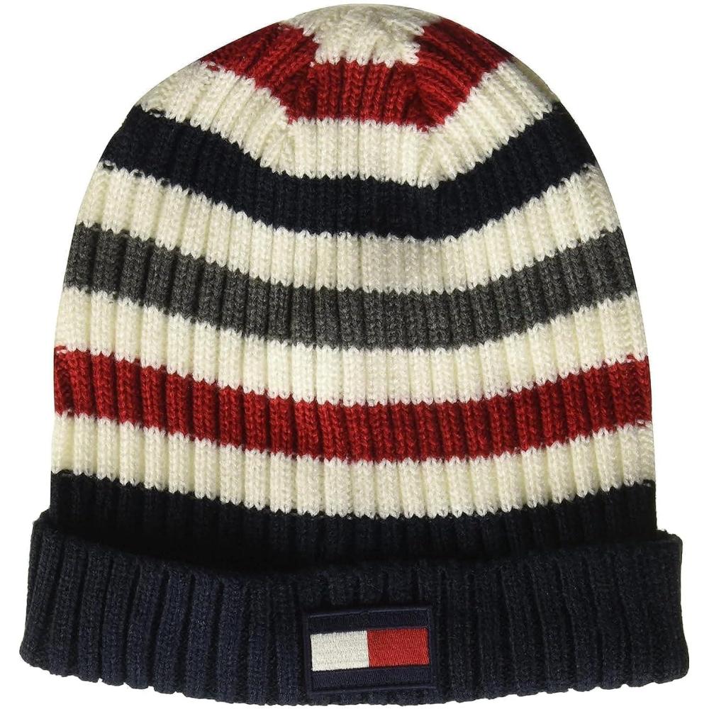 imageTommy Hilfiger Mens Ribbed Cuff HatWhite Striped