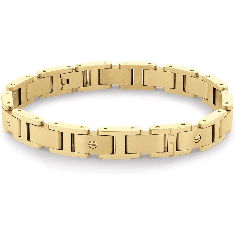 imageTommy Hilfiger Mens Screws Ionic Plated Black Steel Link BraceletGold Plated