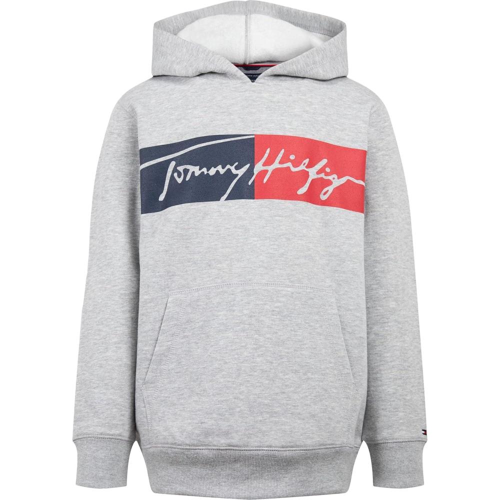 imageTommy Hilfiger boys Legacy Long Sleeve Fleece Pullover HoodieGrey Heather Script