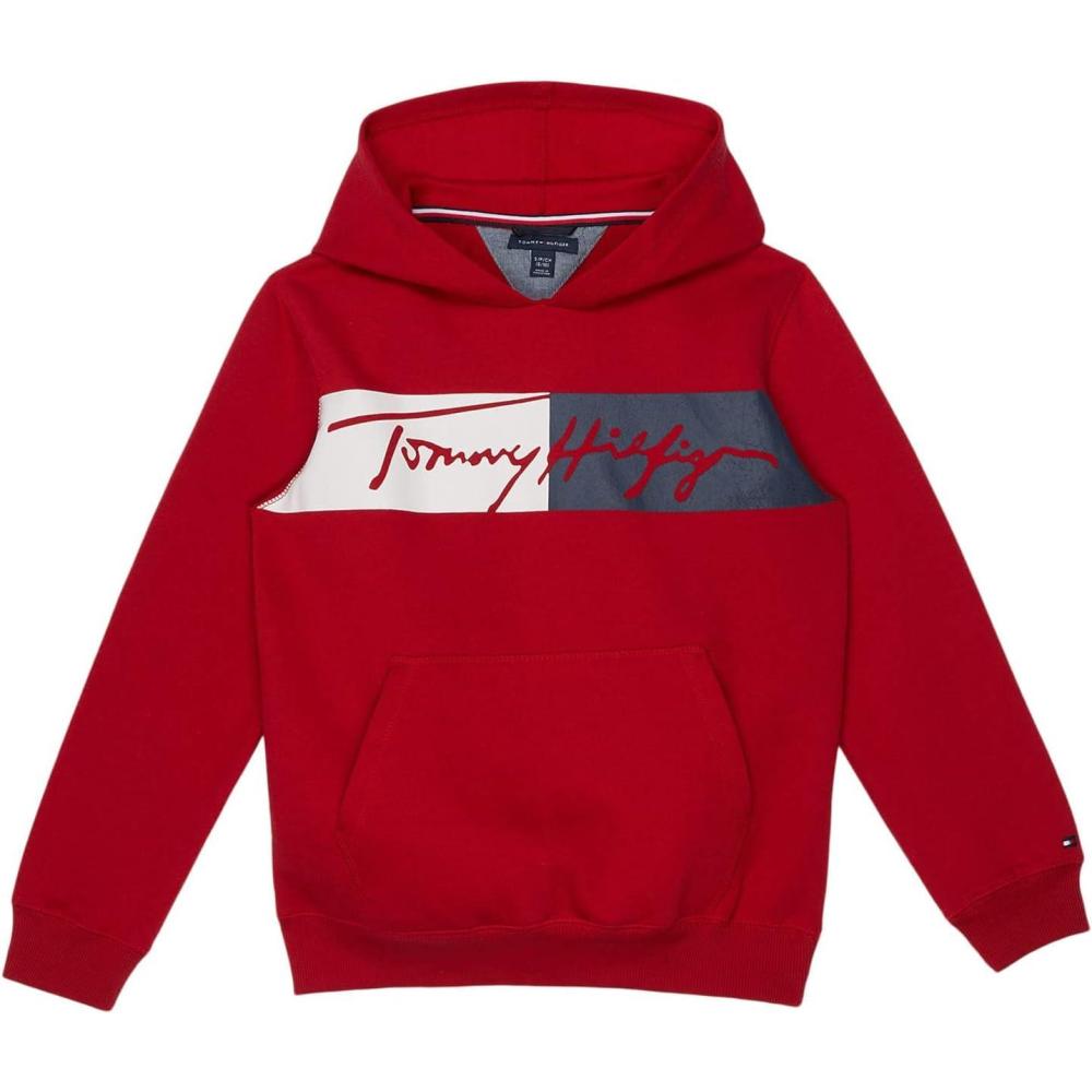 imageTommy Hilfiger boys Legacy Long Sleeve Fleece Pullover HoodieScarlet Sage Script
