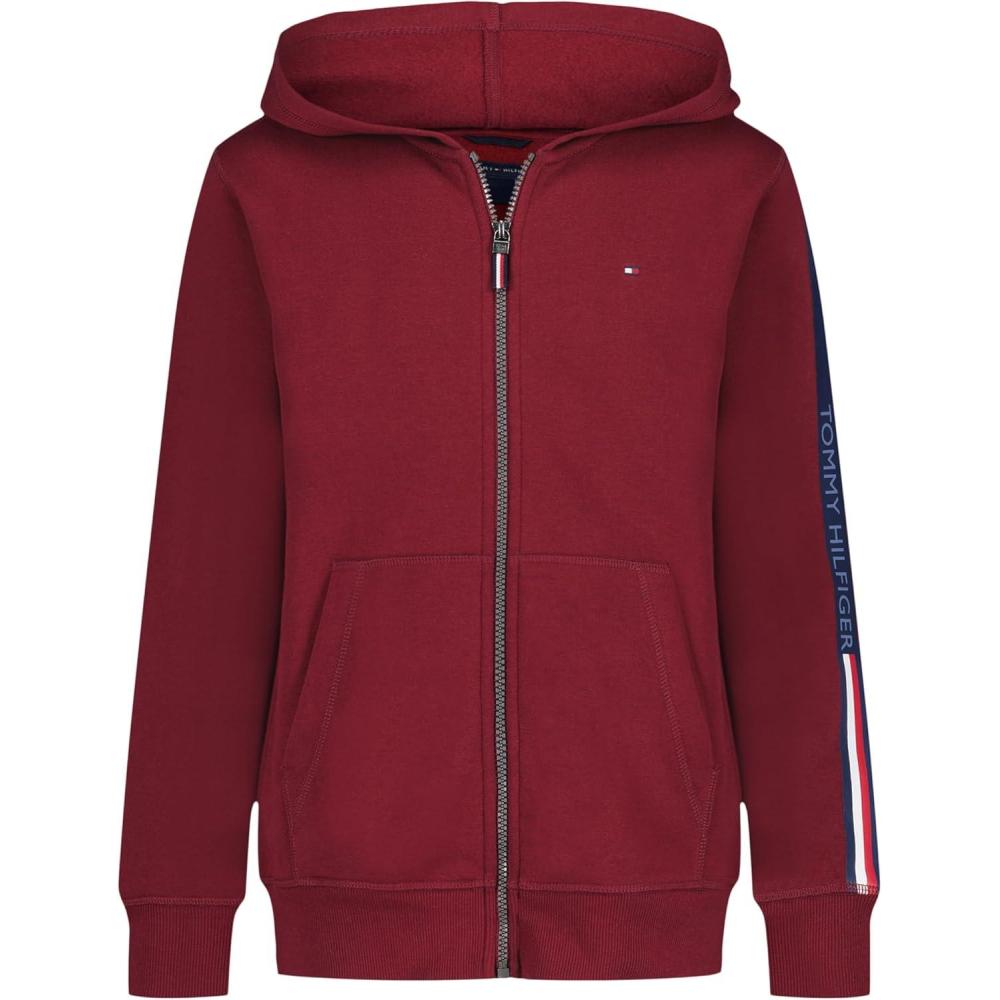 imageTommy Hilfiger boys Long Sleeve Fleece Full Zip Hoodie With Front PocketsClassic Syrah