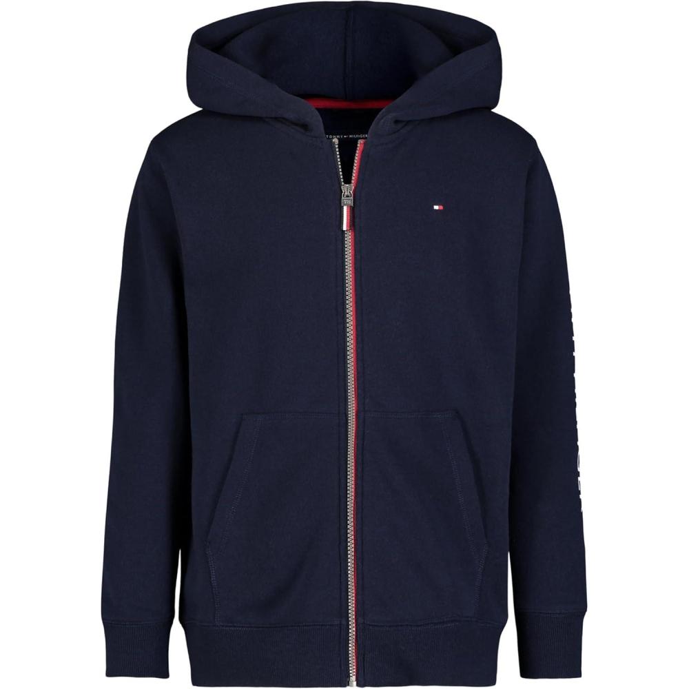imageTommy Hilfiger boys Long Sleeve Fleece Full Zip Hoodie With Front PocketsSig Stripe Navy Blazer