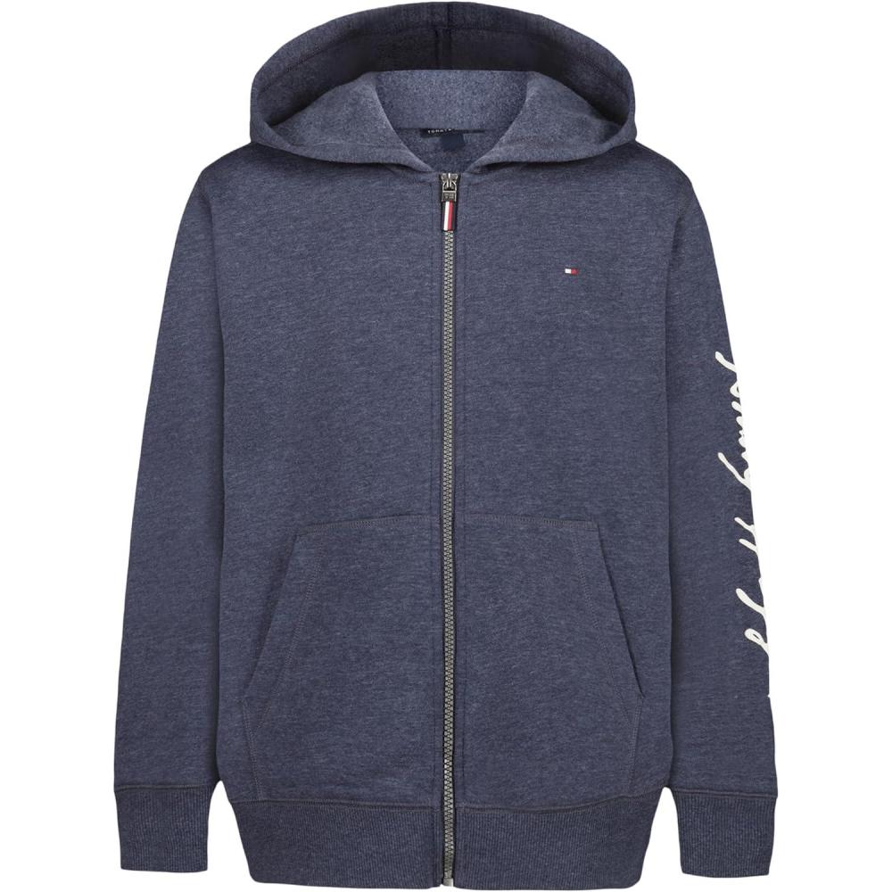 imageTommy Hilfiger boys Long Sleeve Fleece Full Zip Hoodie With Front PocketsSignature Navy Blazer Heather