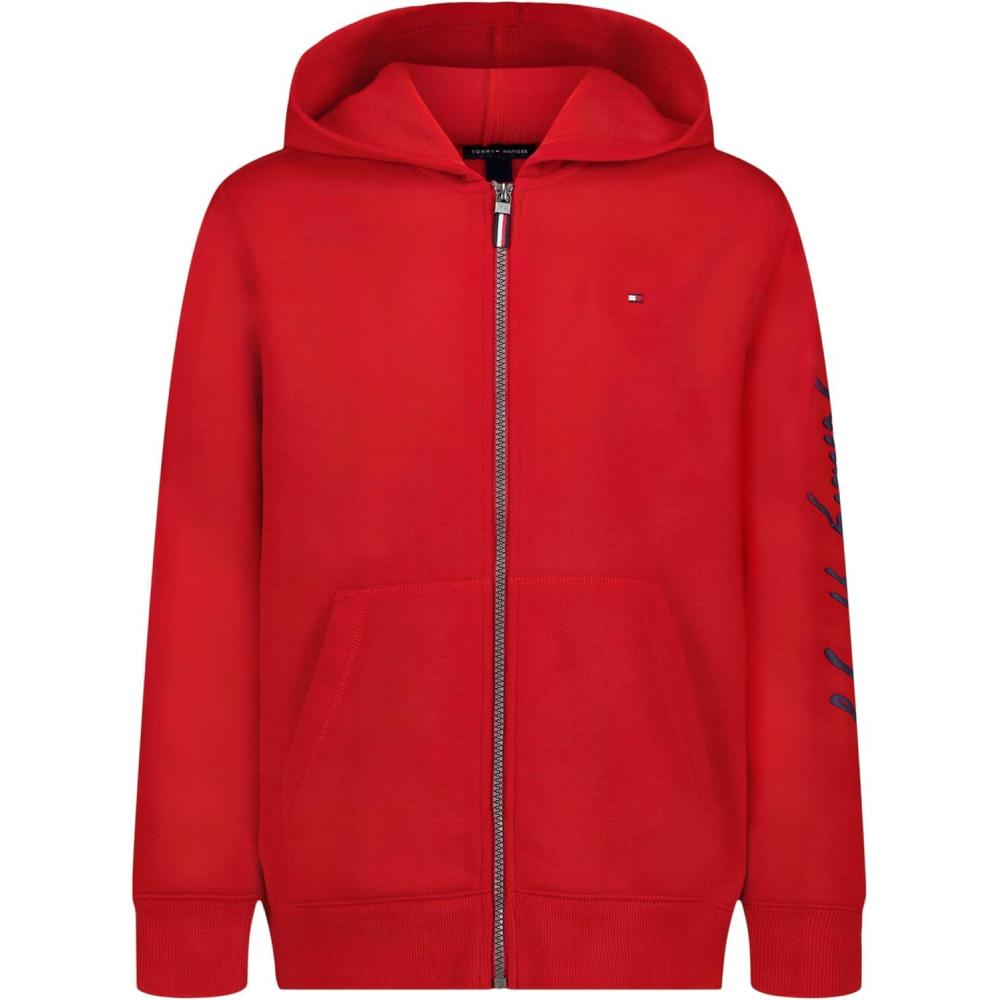 imageTommy Hilfiger boys Long Sleeve Fleece Full Zip Hoodie With Front PocketsSignature Tommy Red