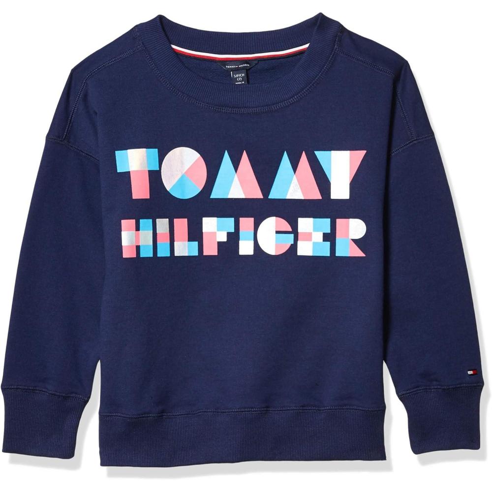 imageTommy Hilfiger girls Fleece Pullover Crewneck SweatshirtFlag Blu Holo