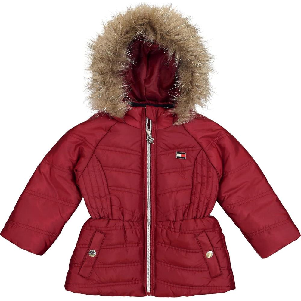 imageTommy Hilfiger girls Long Length Heavyweight Puffer Jacket With Polar Fleece LiningChevron Rhubarb