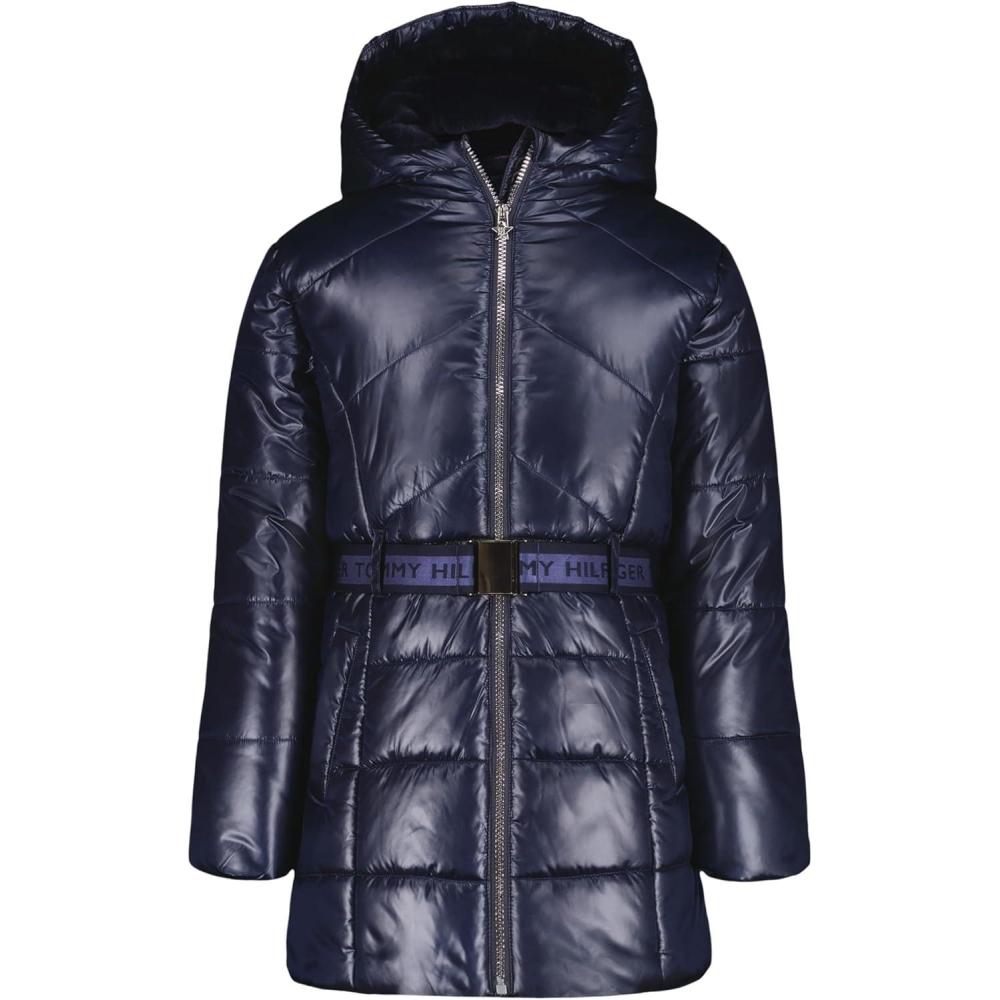 imageTommy Hilfiger girls Long Length Heavyweight Puffer Jacket With Polar Fleece LiningLogo Belt Navy Blazer