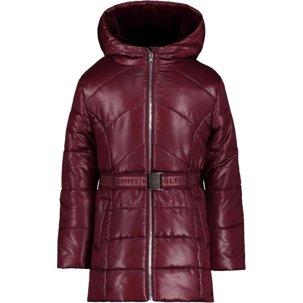 imageTommy Hilfiger girls Long Length Heavyweight Puffer Jacket With Polar Fleece LiningLogo Belt Tawny Port