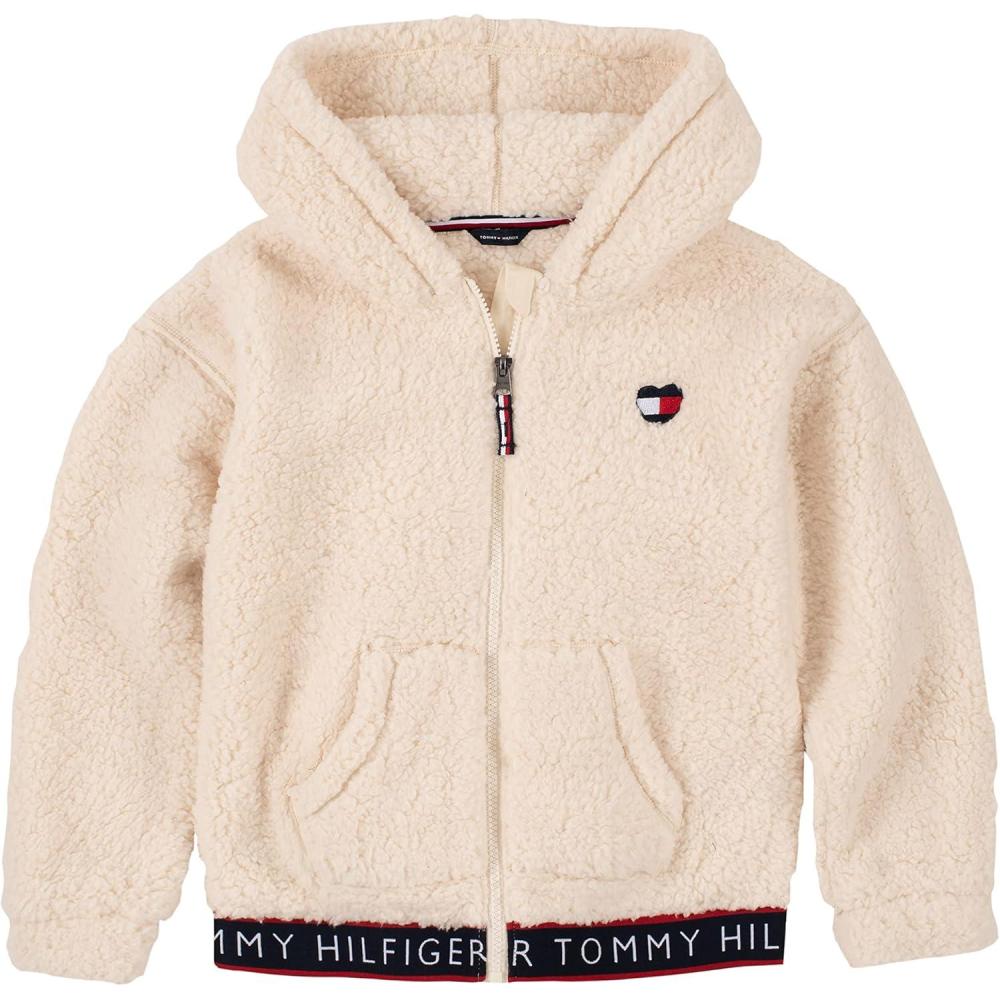 imageTommy Hilfiger girls Long Sleeve Fleece Full Zip Hoodie Sweatshirt With Front PocketsPearl Sherpa