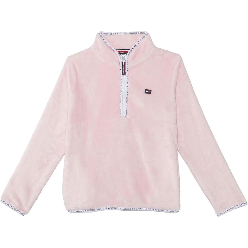 imageTommy Hilfiger girls Long Sleeve Quarterzip Fleece Pullover SweatshirtCotton Candy Pink