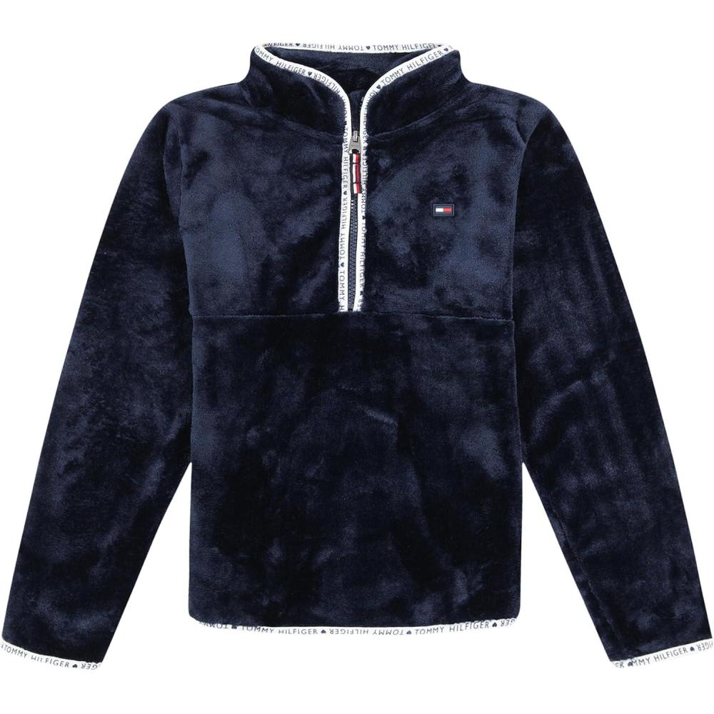 imageTommy Hilfiger girls Long Sleeve Quarterzip Fleece Pullover SweatshirtNavy Chipie