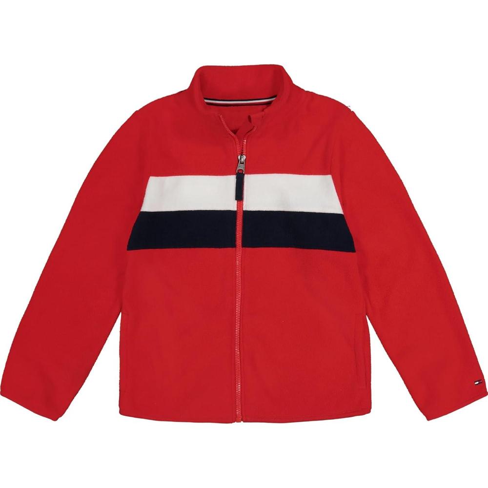 imageTommy Hilfiger girls Long Sleeve Quarterzip Fleece Pullover SweatshirtRed Colorblock