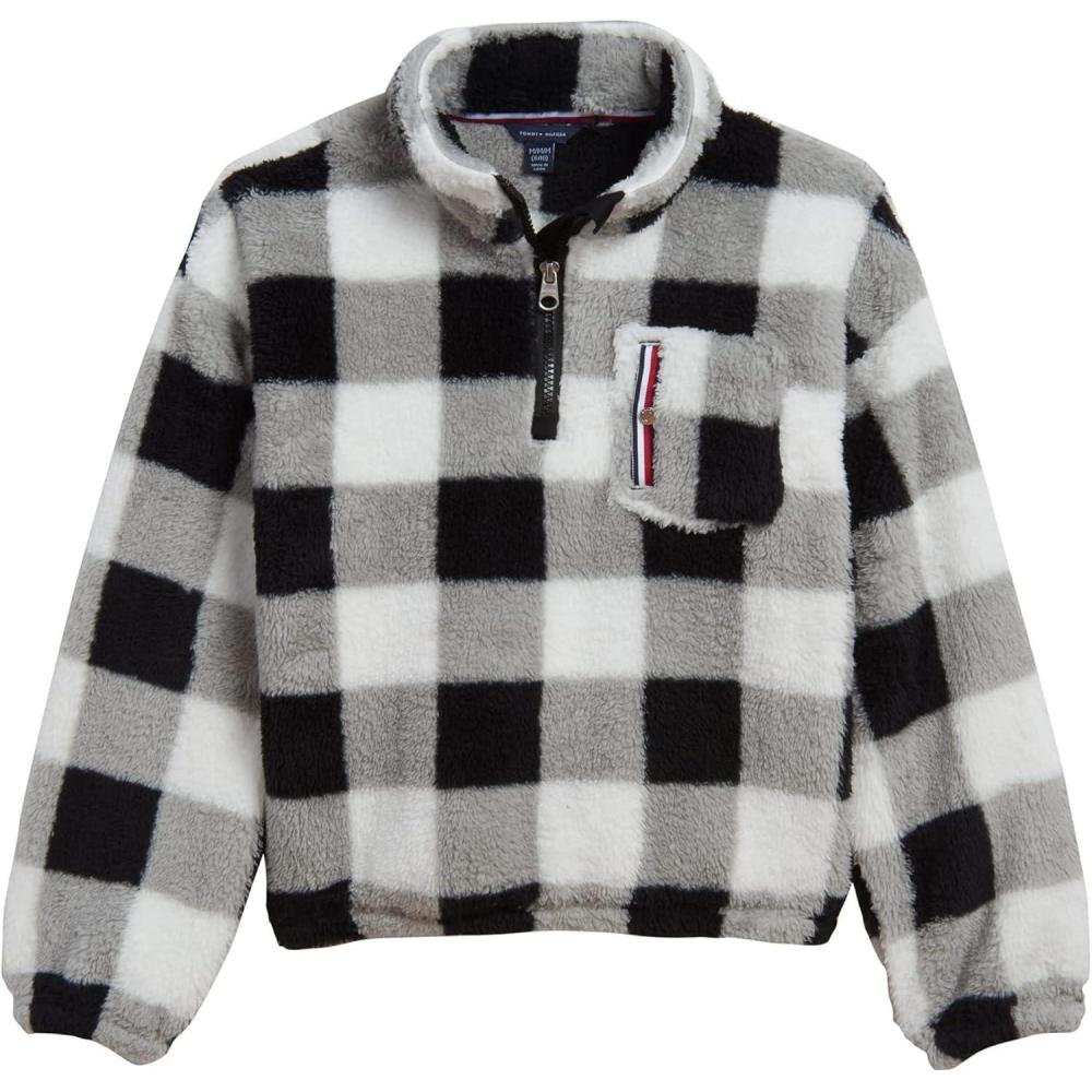 imageTommy Hilfiger girls Long Sleeve Quarterzip Fleece Pullover SweatshirtWhite Buffalo