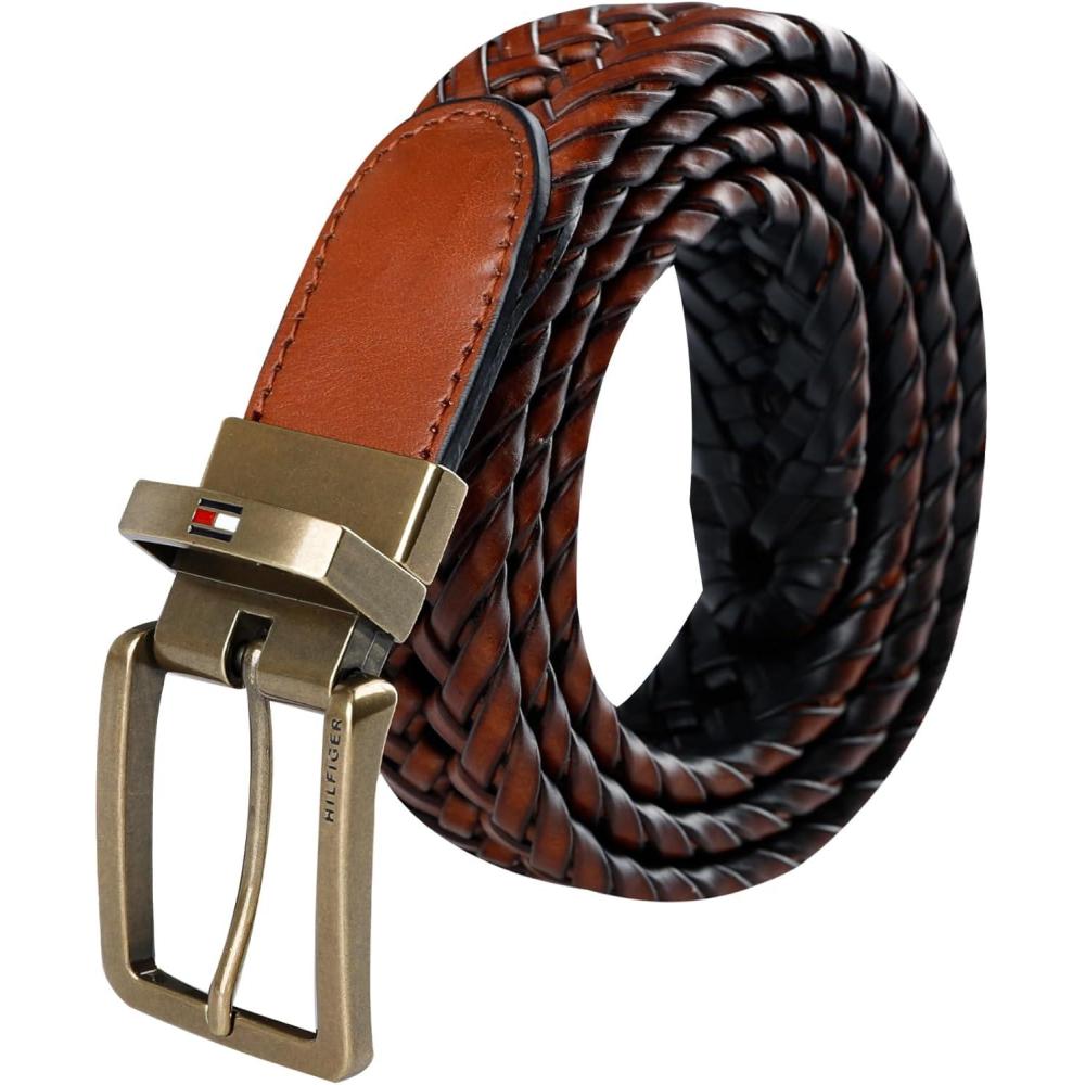 imageTommy Hilfiger mens Reversible Braided BeltCognacBlack