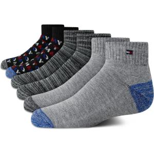 Tommy Hilfiger Boys’ Athletic Socks – Performance Cushion Quarter Cut Ankle Socks (6 Pack)(Black/Grey)