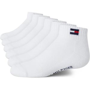 Tommy Hilfiger Boys’ Athletic Socks – Performance Cushion Quarter Cut Ankle Socks (6 Pack)(White)