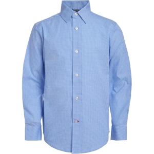 Tommy Hilfiger Boys Long Sleeve Dress Shirt, Collared Button-Down with Cuff Sleeves, Gingham(Medium Blue)