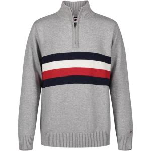 Tommy Hilfiger Boys Long Sleeve Quarter Zip Sweater(Grey Heather Sig Stripe)