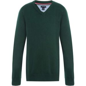 Tommy Hilfiger Boys Long Sleeve Ribbed V-Neck Pullover Sweater, School Uniforms(Hunter)