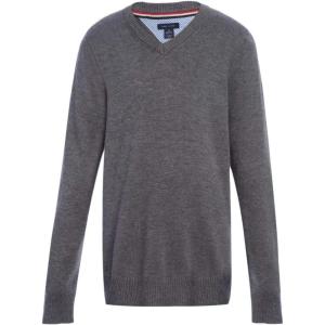 Tommy Hilfiger Boys Long Sleeve Ribbed V-Neck Pullover Sweater, School Uniforms(Medium Grey Heather)