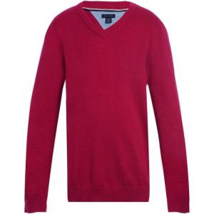 Tommy Hilfiger Boys Long Sleeve Ribbed V-Neck Pullover Sweater, School Uniforms(Red)